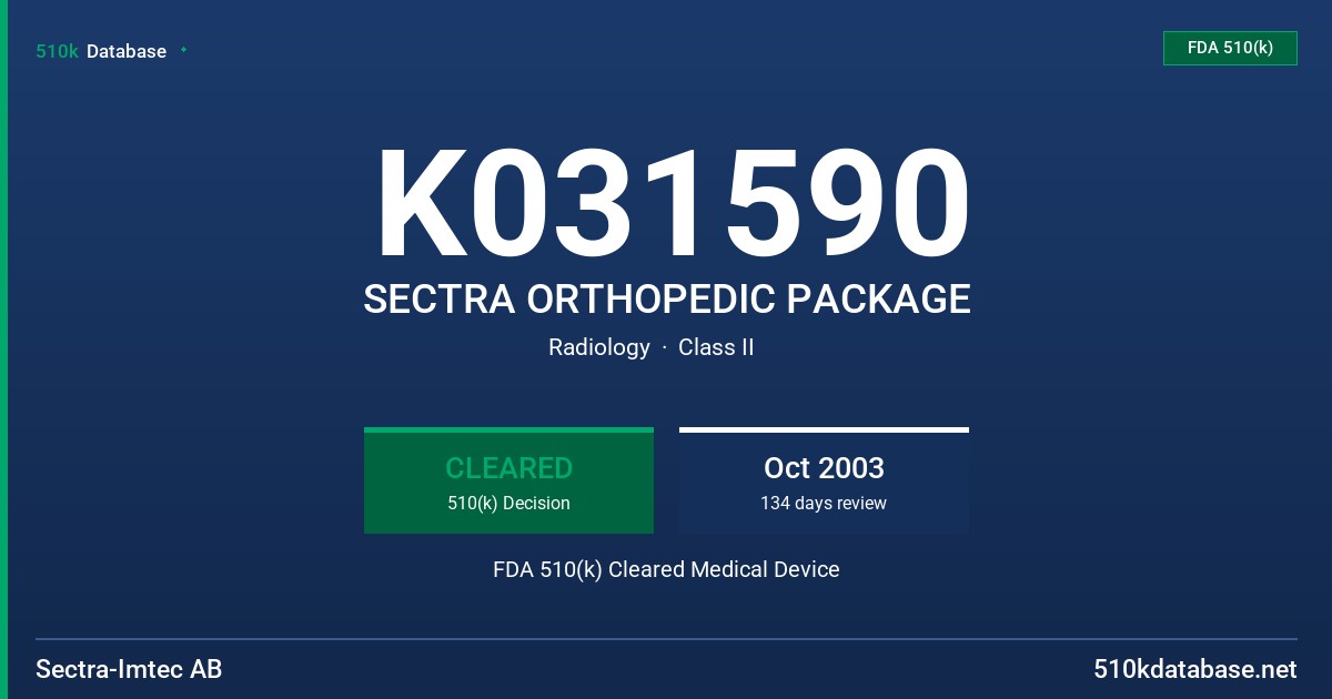 K031590 SECTRA ORTHOPEDIC PACKAGE FDA 510(k) Cleared Medical Device