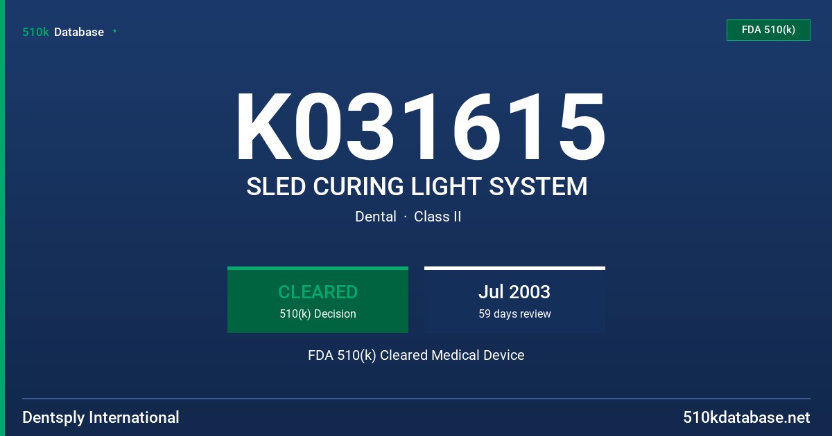 K031615 SLED CURING LIGHT SYSTEM FDA 510(k) Cleared Medical Device