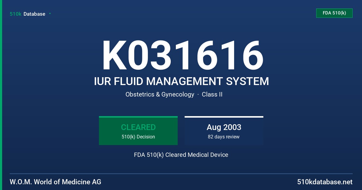 K031616 IUR FLUID MANAGEMENT SYSTEM FDA 510(k) Cleared Medical Device