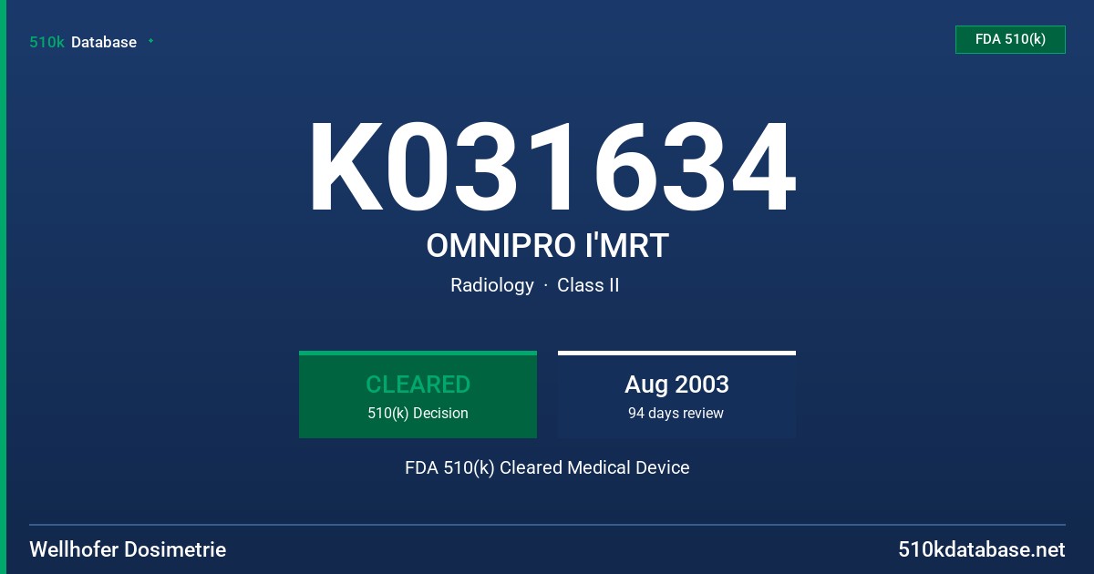 K031634 OMNIPRO I'MRT FDA 510(k) Cleared Medical Device