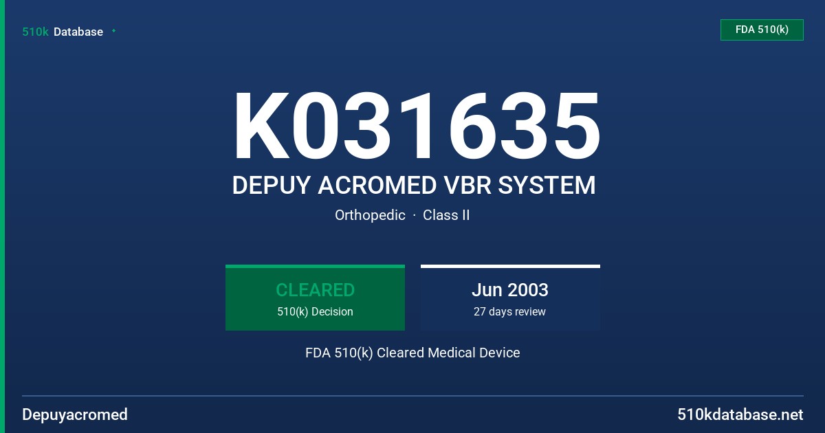 K031635 DEPUY ACROMED VBR SYSTEM FDA 510(k) Cleared Medical Device