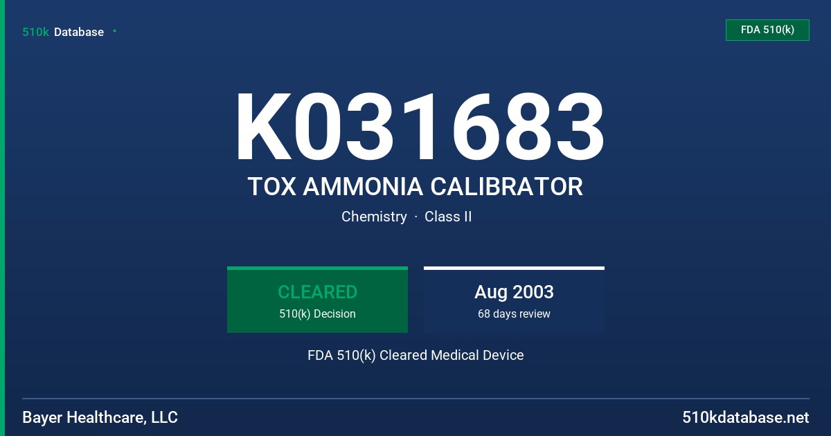 K031683 TOX AMMONIA CALIBRATOR FDA 510(k) Cleared Medical Device