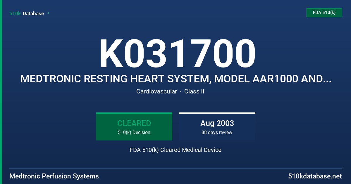K031700 MEDTRONIC RESTING HEART SYSTEM, MODEL AAR1000 AND 711 FDA 510(k) Cleared Medical Device
