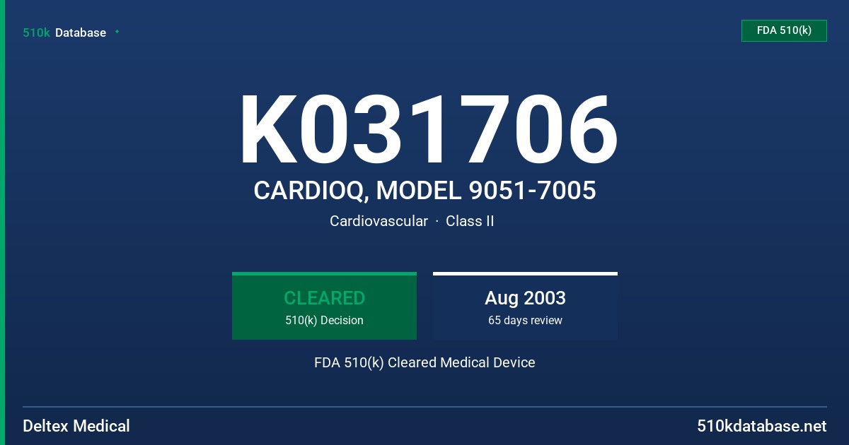K031706 CARDIOQ, MODEL 9051-7005 FDA 510(k) Cleared Medical Device