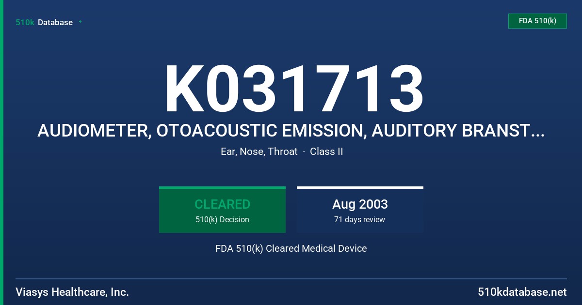 K031713 AUDIOMETER, OTOACOUSTIC EMISSION, AUDITORY BRANSTEM RESPONSE ACCESS FDA 510(k) Cleared Medical Device