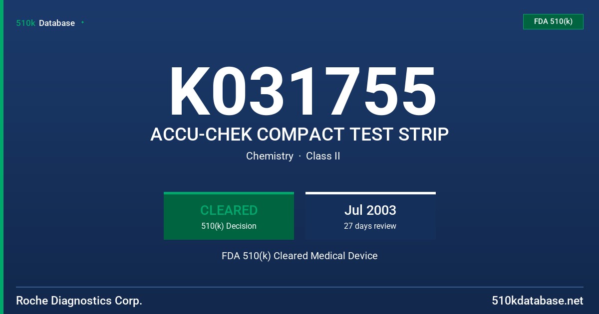 K031755 ACCU-CHEK COMPACT TEST STRIP FDA 510(k) Cleared Medical Device