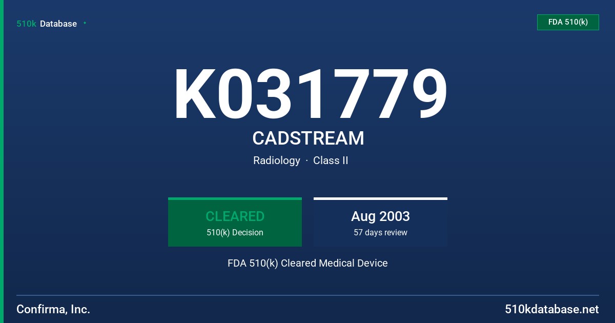 K031779 CADSTREAM FDA 510(k) Cleared Medical Device