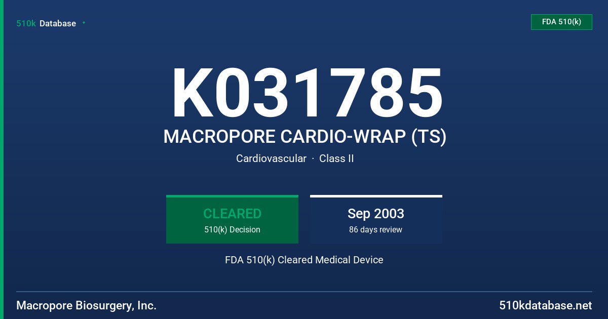 K031785 MACROPORE CARDIO-WRAP (TS) FDA 510(k) Cleared Medical Device