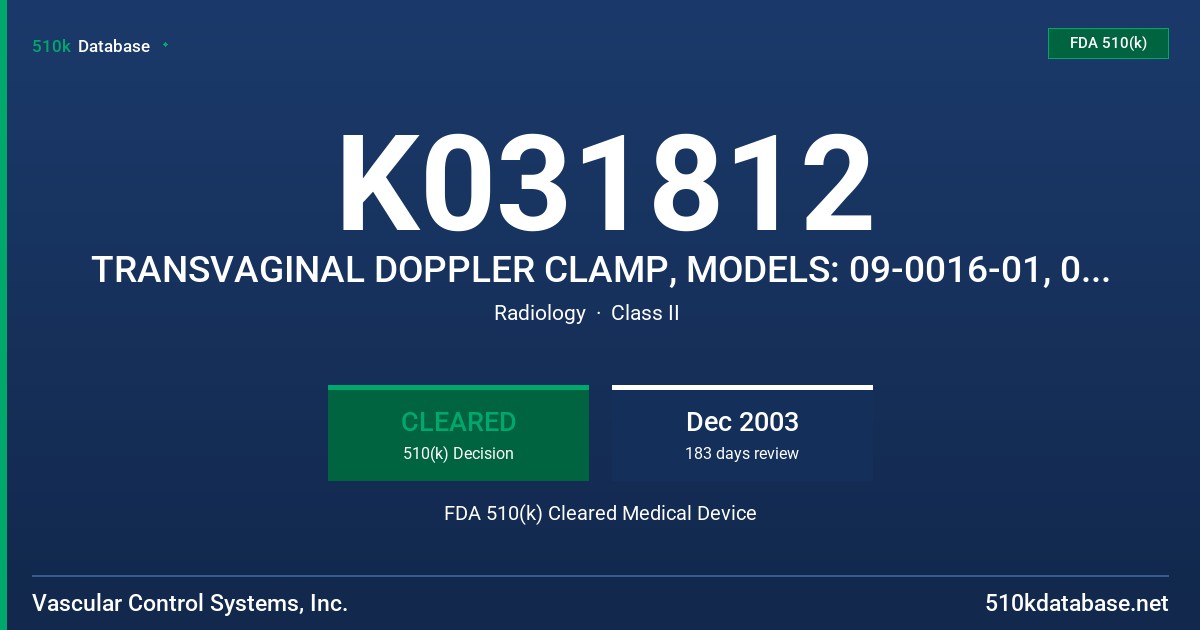 K031812 TRANSVAGINAL DOPPLER CLAMP, MODELS: 09-0016-01, 09-0016-02, 09-0016-03 FDA 510(k) Cleared Medical Device