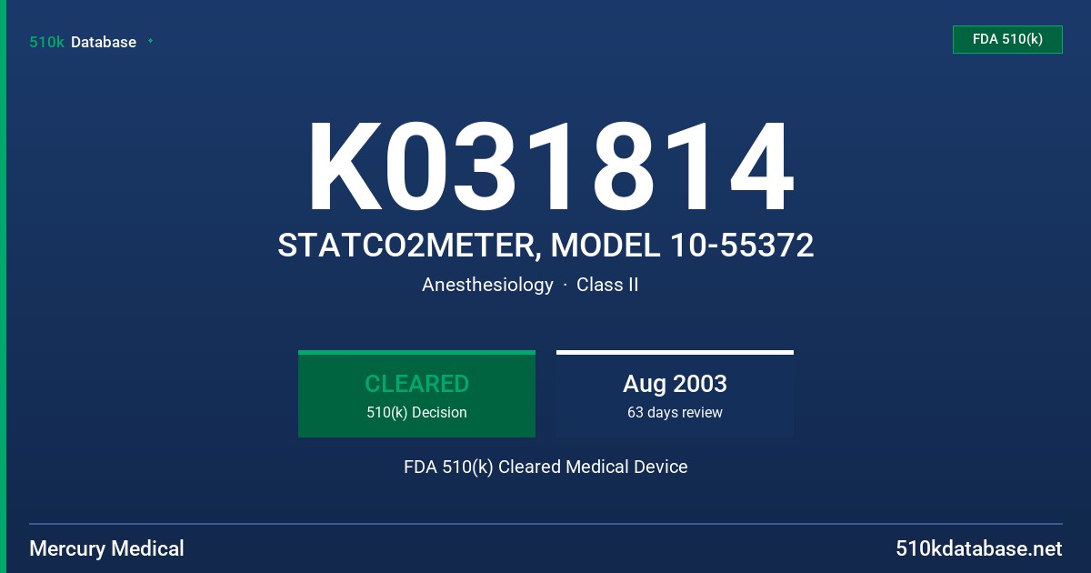 K031814 STATCO2METER, MODEL 10-55372 FDA 510(k) Cleared Medical Device