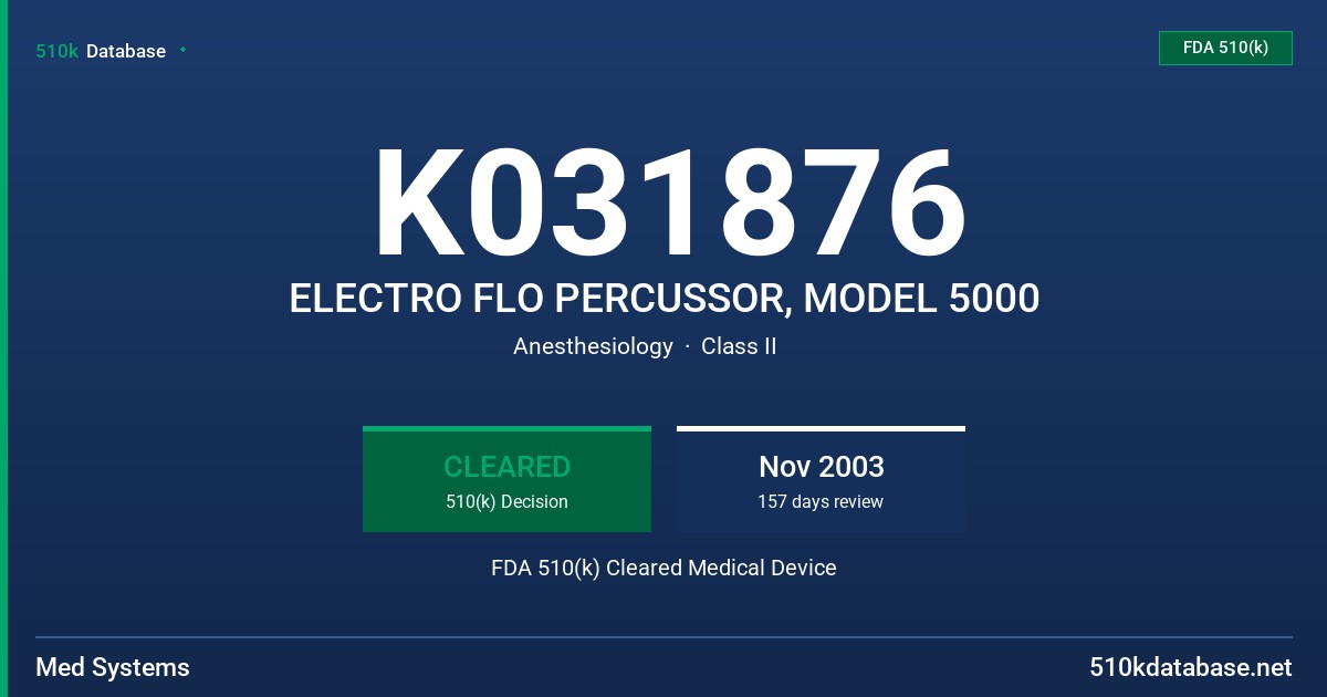 K031876 ELECTRO FLO PERCUSSOR, MODEL 5000 FDA 510(k) Cleared Medical Device