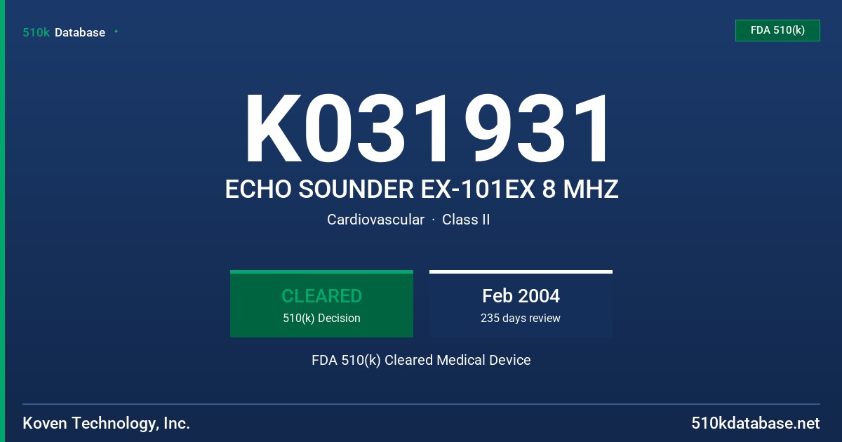 K031931 ECHO SOUNDER EX-101EX 8 MHZ FDA 510(k) Cleared Medical Device