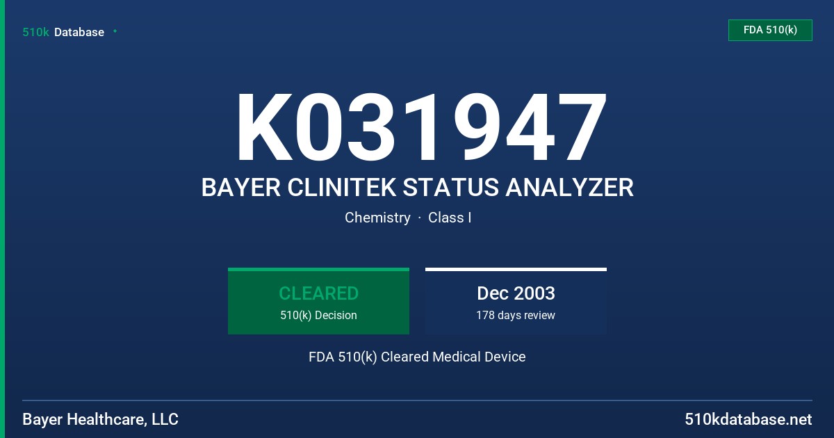 K031947 BAYER CLINITEK STATUS ANALYZER FDA 510(k) Cleared Medical Device