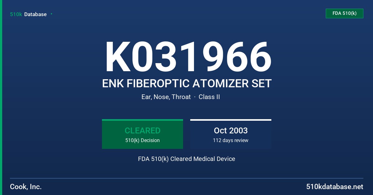 K031966 ENK FIBEROPTIC ATOMIZER SET FDA 510(k) Cleared Medical Device