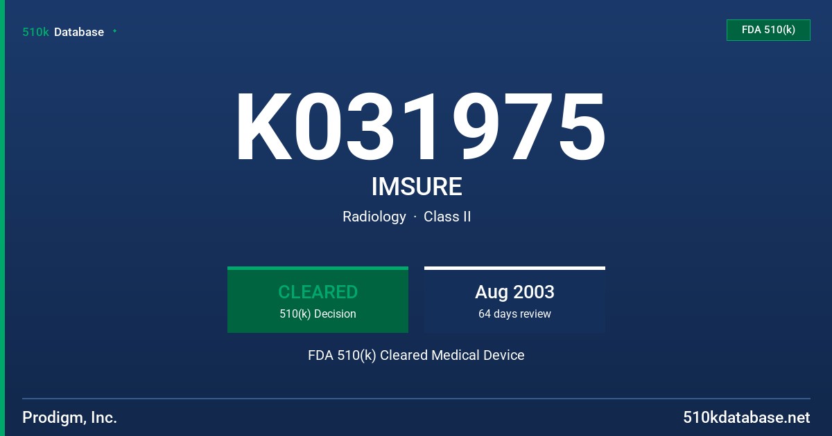 K031975 IMSURE FDA 510(k) Cleared Medical Device