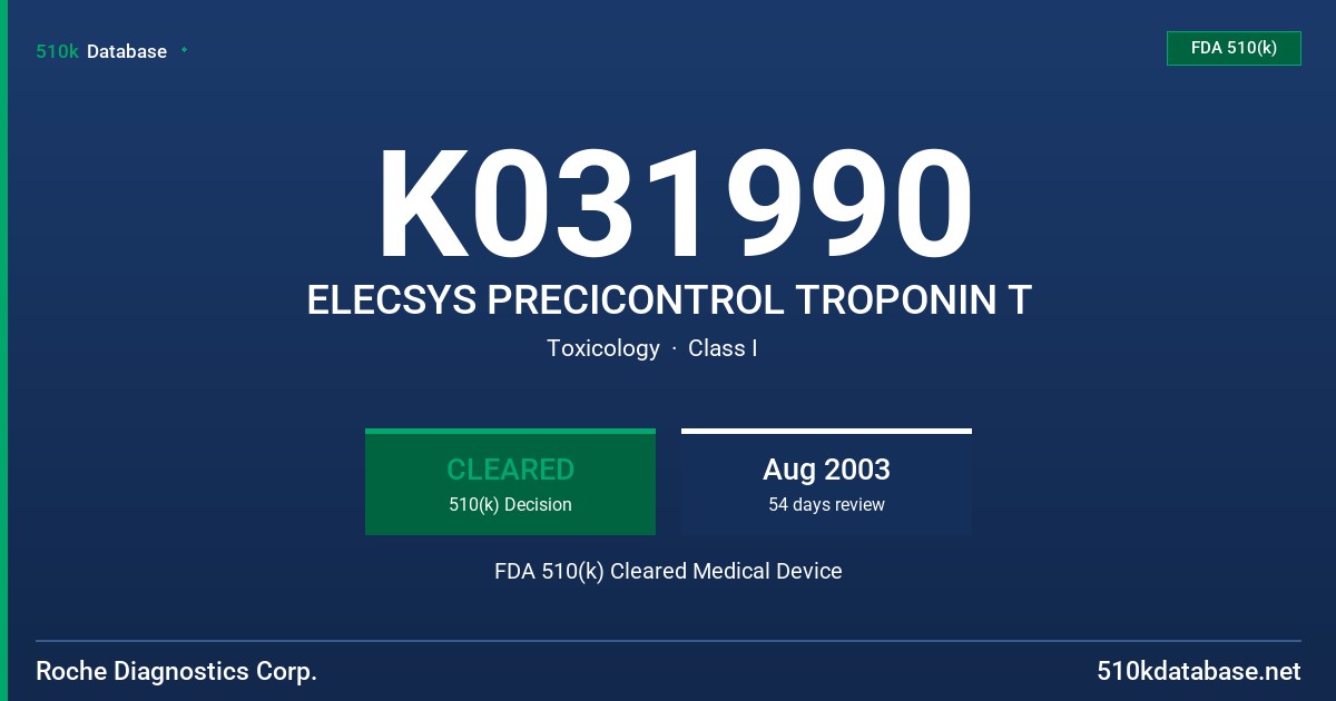 K031990 ELECSYS PRECICONTROL TROPONIN T FDA 510(k) Cleared Medical Device