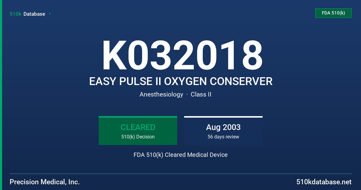 K032018 EASY PULSE II OXYGEN CONSERVER FDA 510(k) Cleared Medical Device