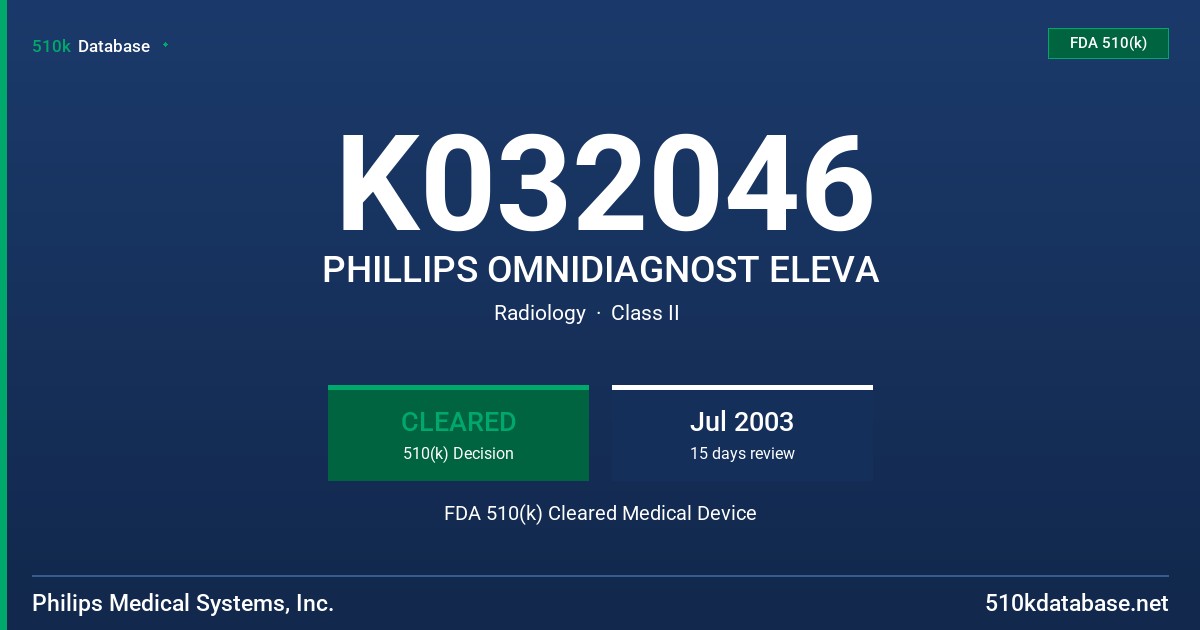 K032046 PHILLIPS OMNIDIAGNOST ELEVA FDA 510(k) Cleared Medical Device