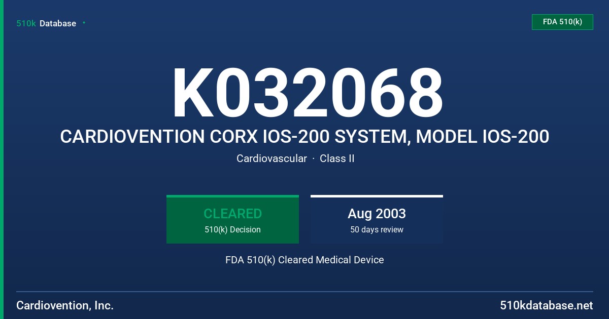 K032068 CARDIOVENTION CORX IOS-200 SYSTEM, MODEL IOS-200 FDA 510(k) Cleared Medical Device