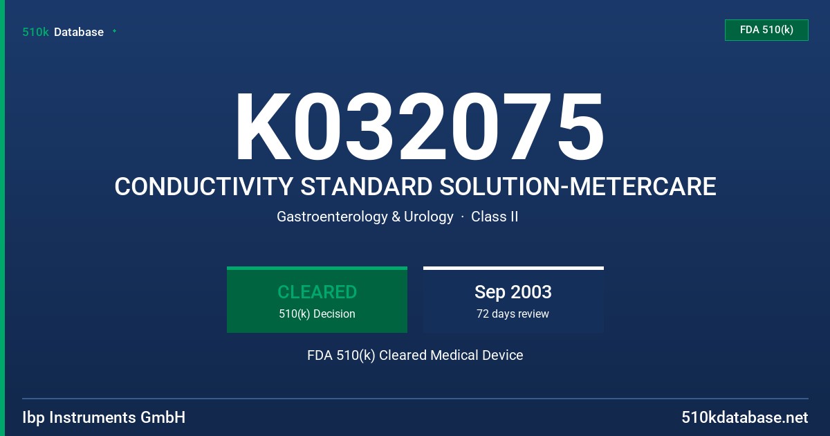 K032075 CONDUCTIVITY STANDARD SOLUTION-METERCARE FDA 510(k) Cleared Medical Device