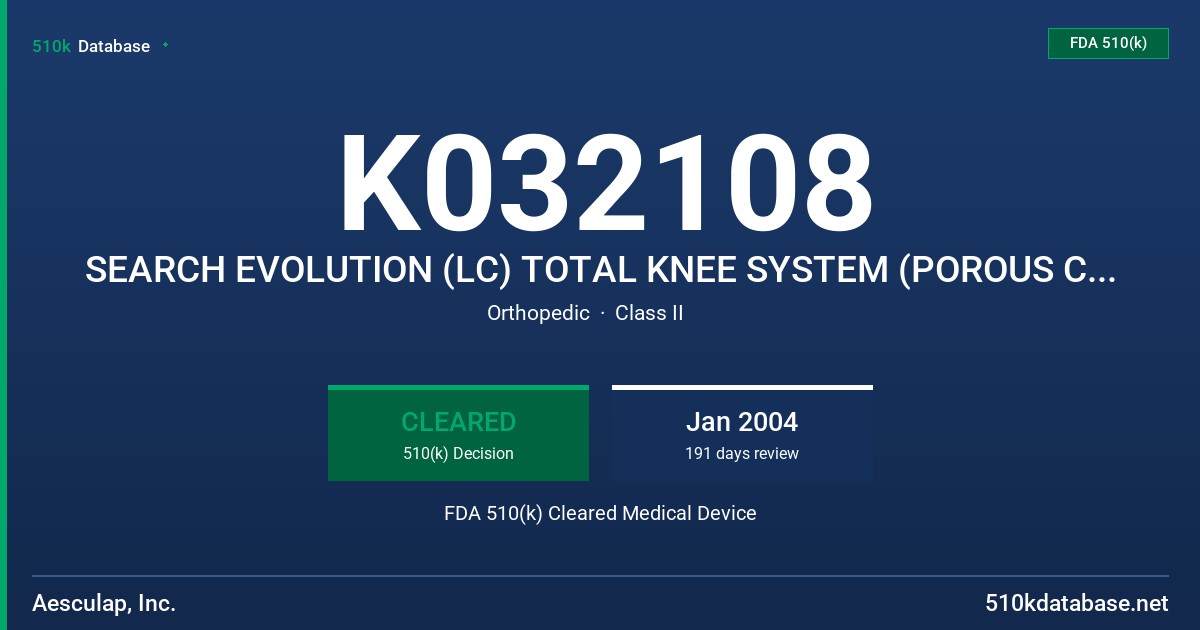 K032108 SEARCH EVOLUTION (LC) TOTAL KNEE SYSTEM (POROUS COATED) FDA 510(k) Cleared Medical Device