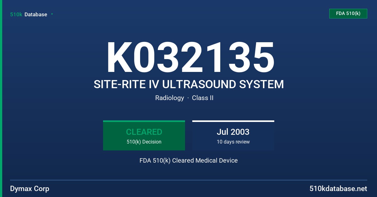 K032135 SITE-RITE IV ULTRASOUND SYSTEM FDA 510(k) Cleared Medical Device