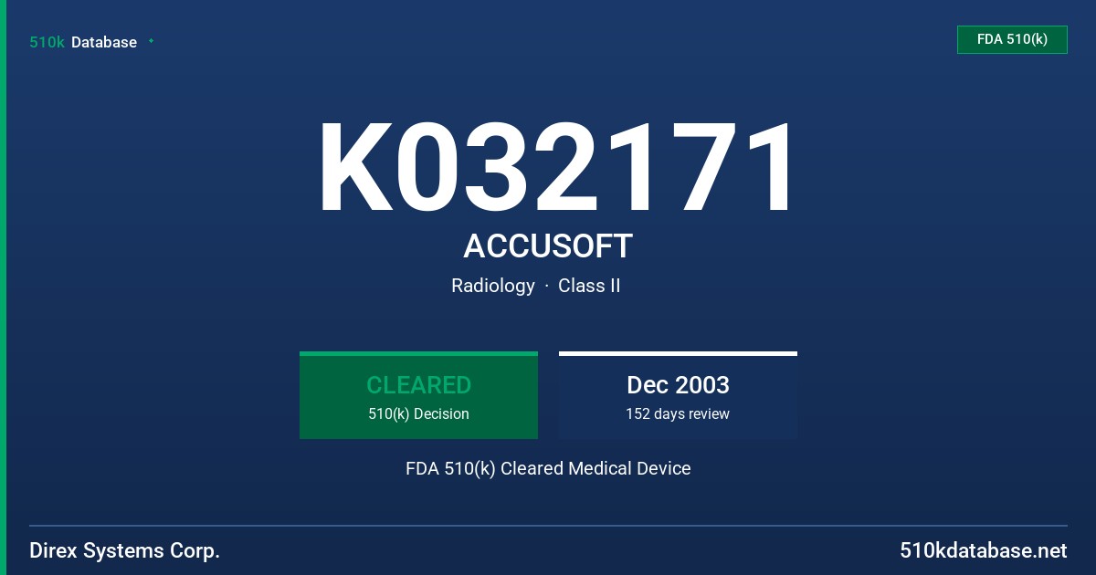 K032171 ACCUSOFT FDA 510(k) Cleared Medical Device