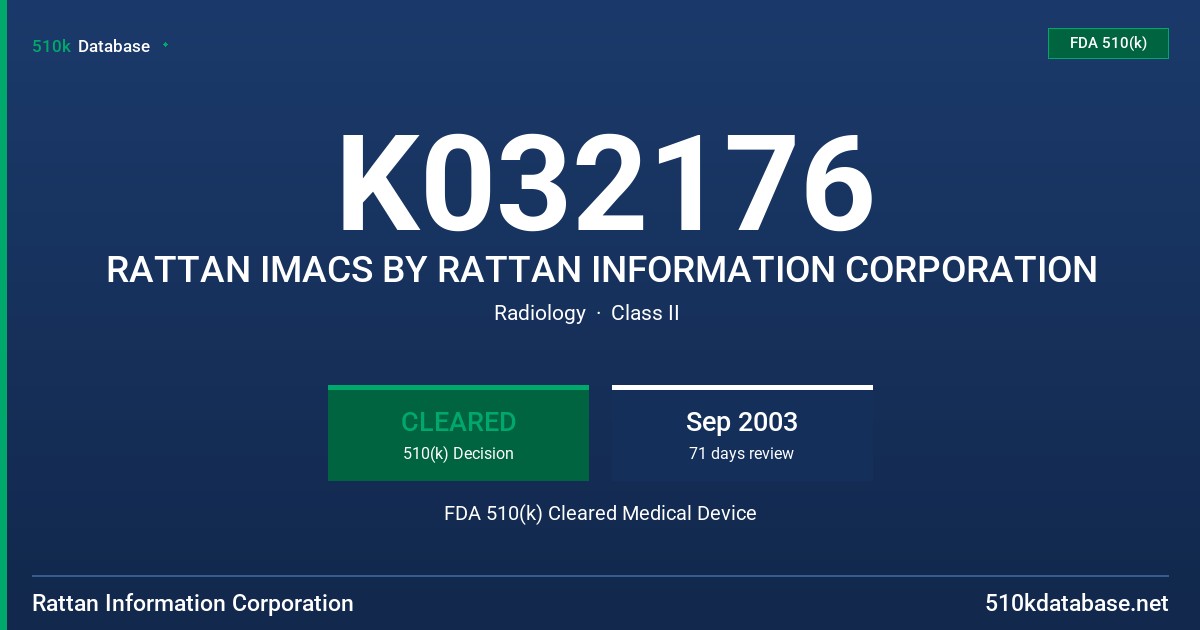 K032176 RATTAN IMACS BY RATTAN INFORMATION CORPORATION FDA 510(k) Cleared Medical Device