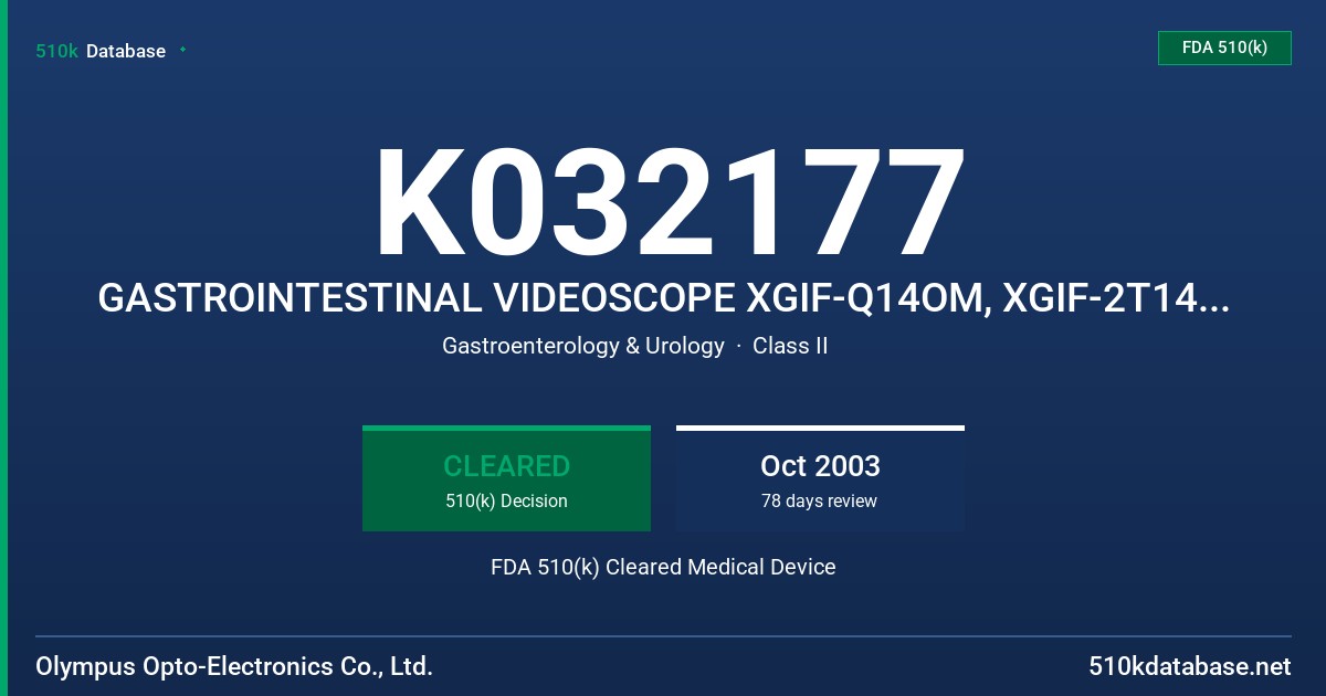 K032177 GASTROINTESTINAL VIDEOSCOPE XGIF-Q14OM, XGIF-2T140M COLONOVIDEOSCOPE XCF-Q14ML/I, XPCF-160AML/I FDA 510(k) Cleared Medical Device