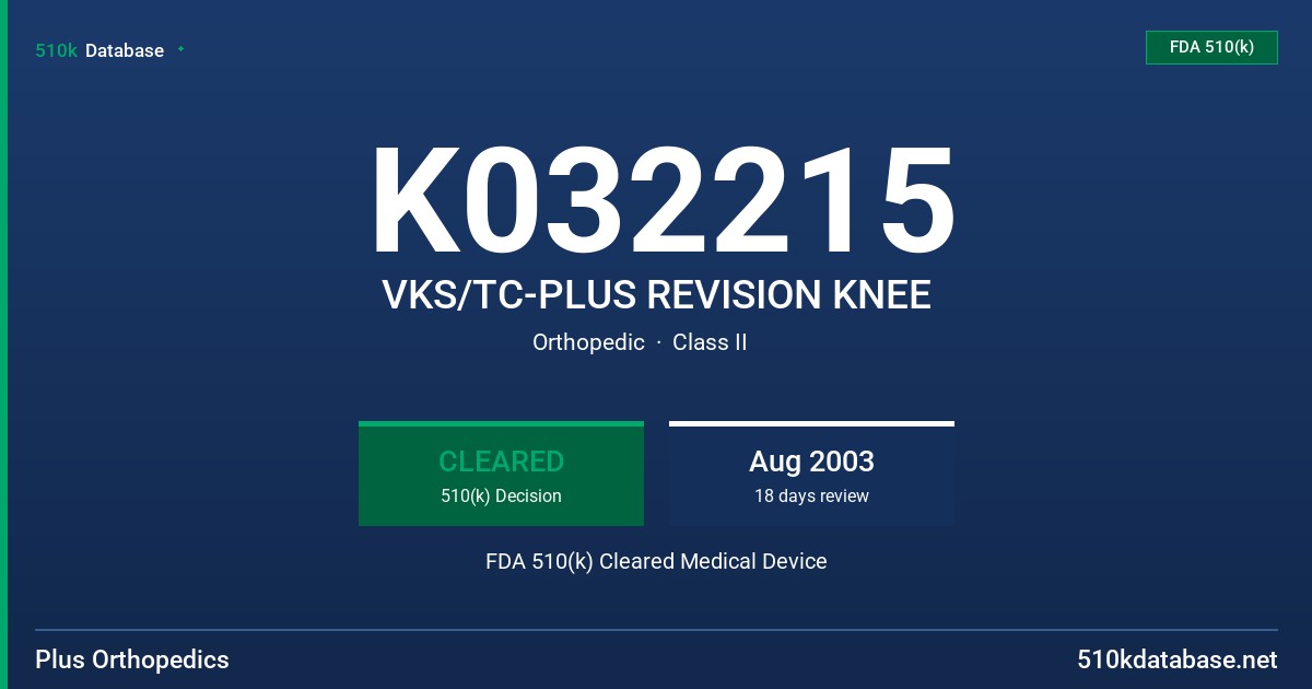 K032215 VKS/TC-PLUS REVISION KNEE FDA 510(k) Cleared Medical Device