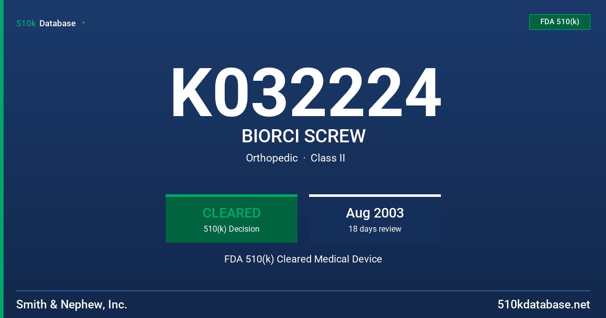 K032224 BIORCI SCREW FDA 510(k) Cleared Medical Device