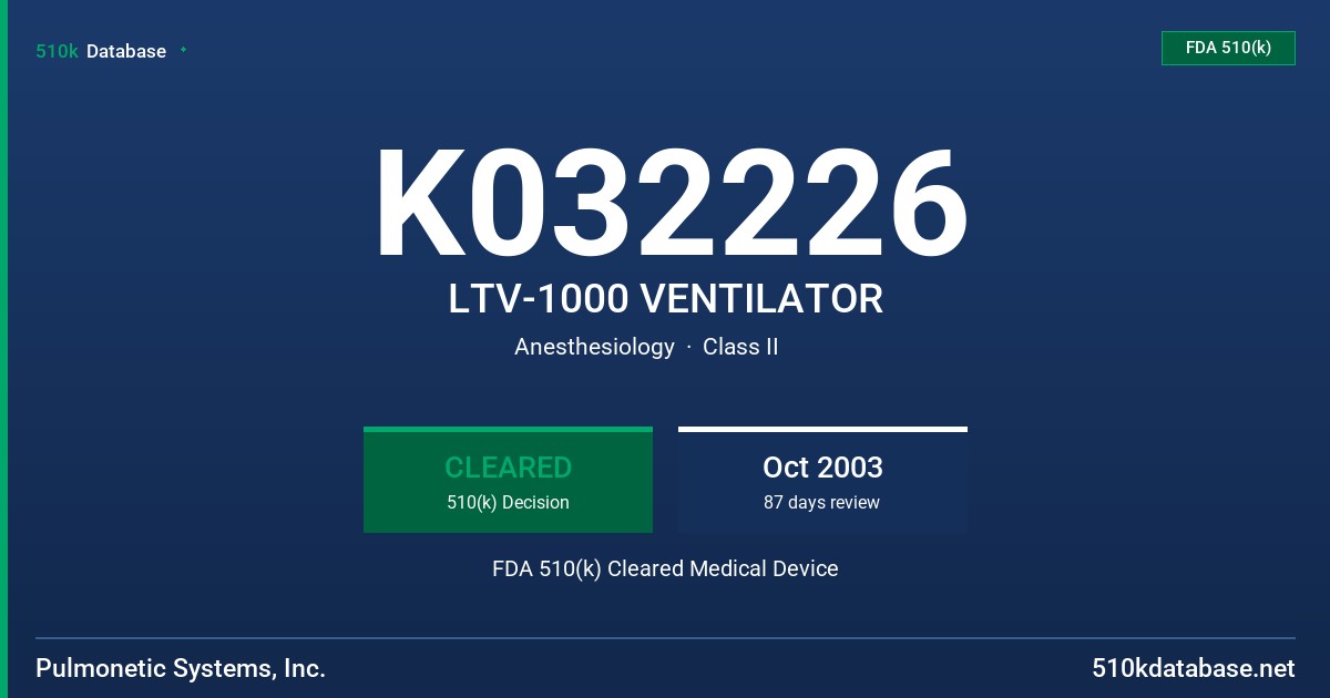 K032226 LTV-1000 VENTILATOR FDA 510(k) Cleared Medical Device
