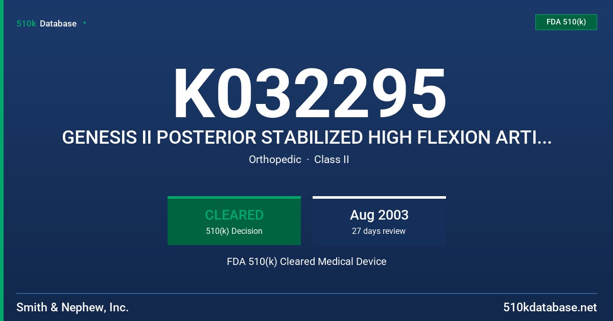 K032295 GENESIS II POSTERIOR STABILIZED HIGH FLEXION ARTICULAR INSERT FDA 510(k) Cleared Medical Device