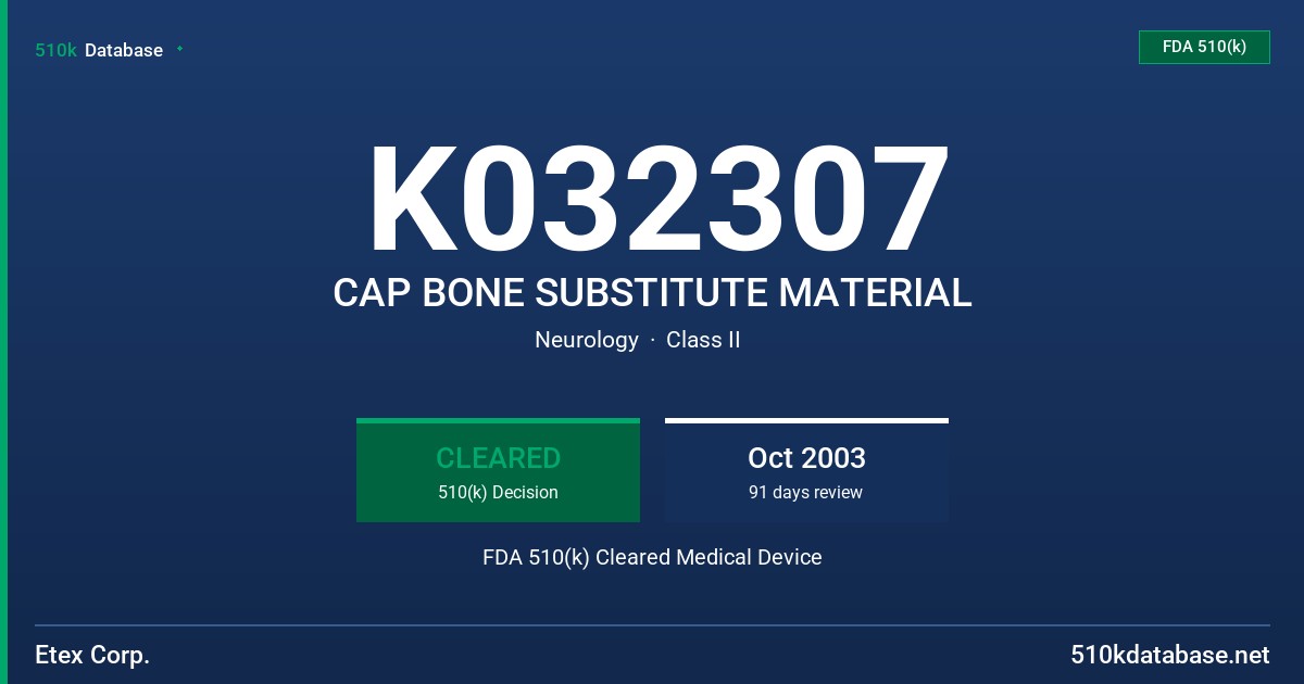 K032307 CAP BONE SUBSTITUTE MATERIAL FDA 510(k) Cleared Medical Device