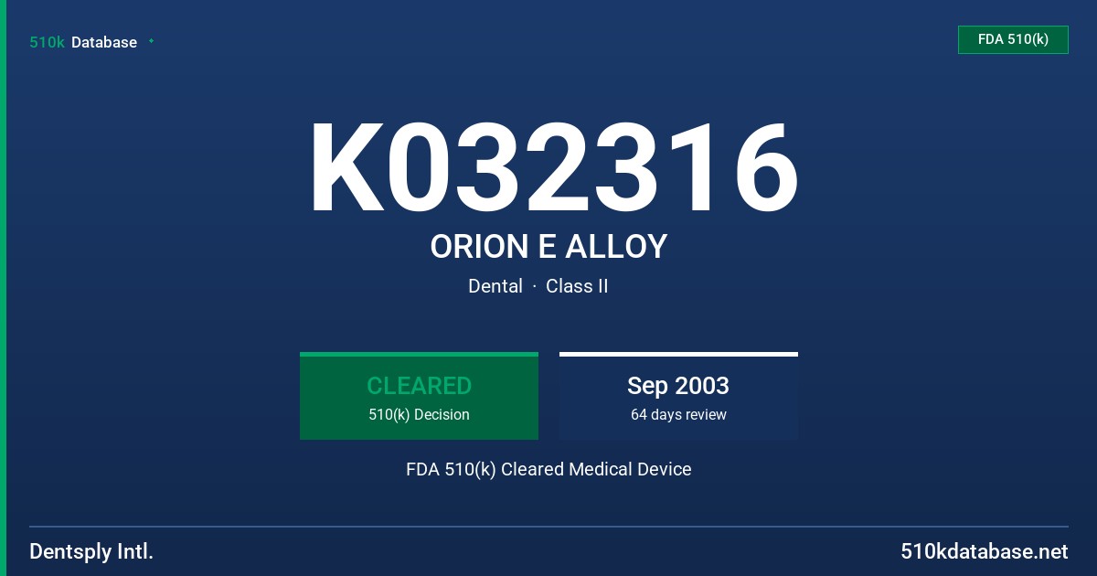 K032316 ORION E ALLOY FDA 510(k) Cleared Medical Device