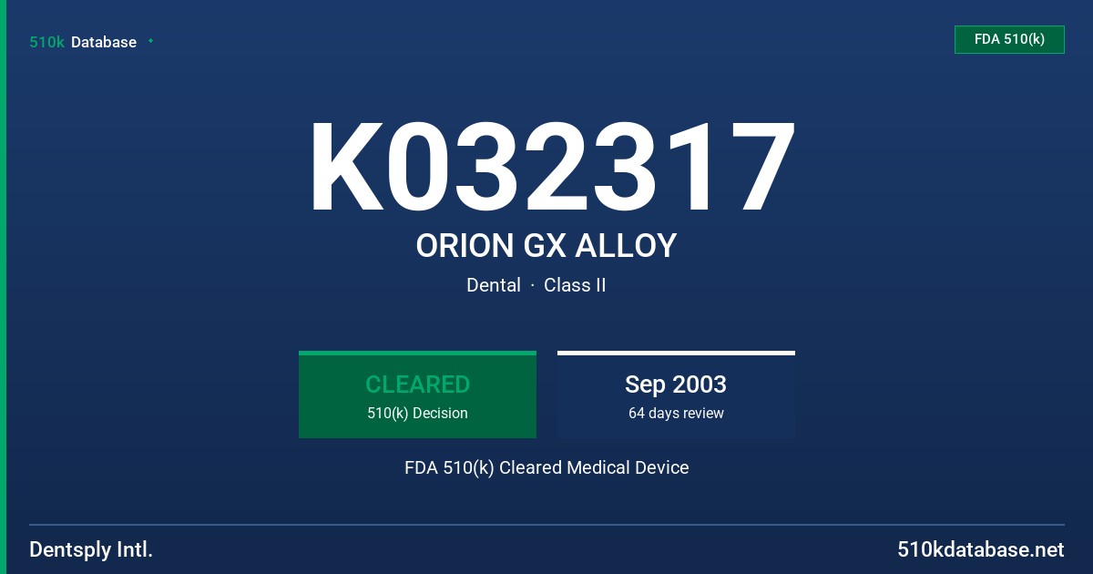 K032317 ORION GX ALLOY FDA 510(k) Cleared Medical Device