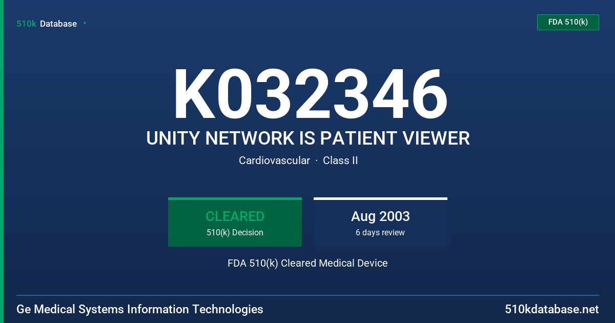 K032346 UNITY NETWORK IS PATIENT VIEWER FDA 510(k) Cleared Medical Device