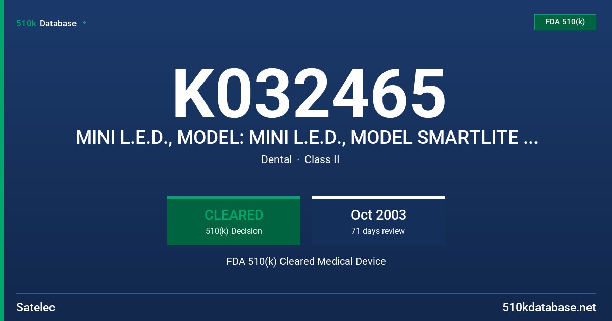K032465 MINI L.E.D., MODEL: MINI L.E.D., MODEL SMARTLITE MINI FDA 510(k) Cleared Medical Device