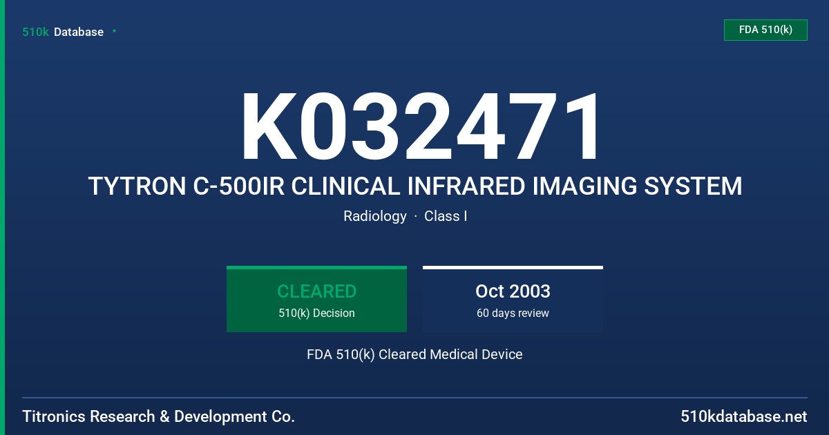 K032471 TYTRON C-500IR CLINICAL INFRARED IMAGING SYSTEM FDA 510(k) Cleared Medical Device