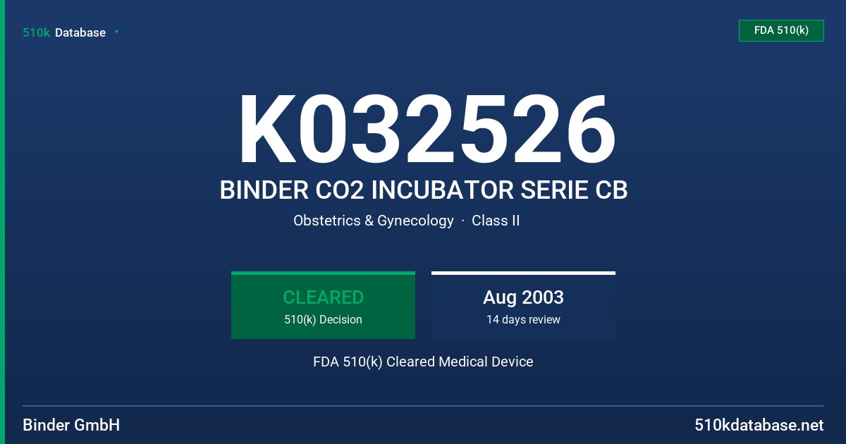 K032526 BINDER CO2 INCUBATOR SERIE CB FDA 510(k) Cleared Medical Device