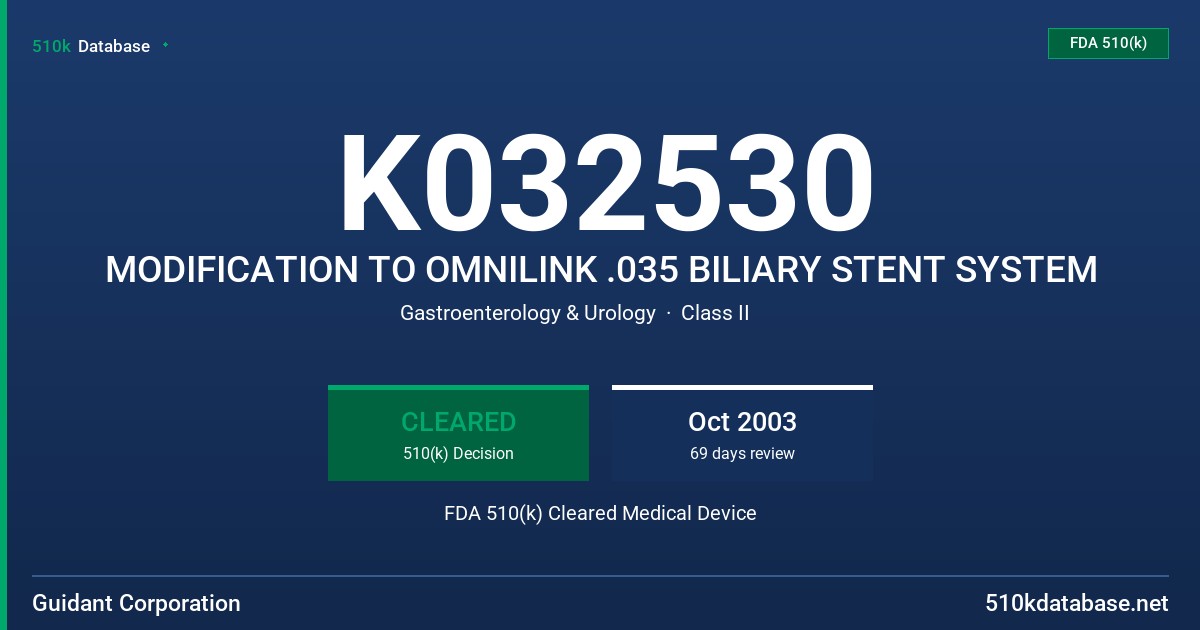 K032530 MODIFICATION TO OMNILINK .035 BILIARY STENT SYSTEM FDA 510(k) Cleared Medical Device