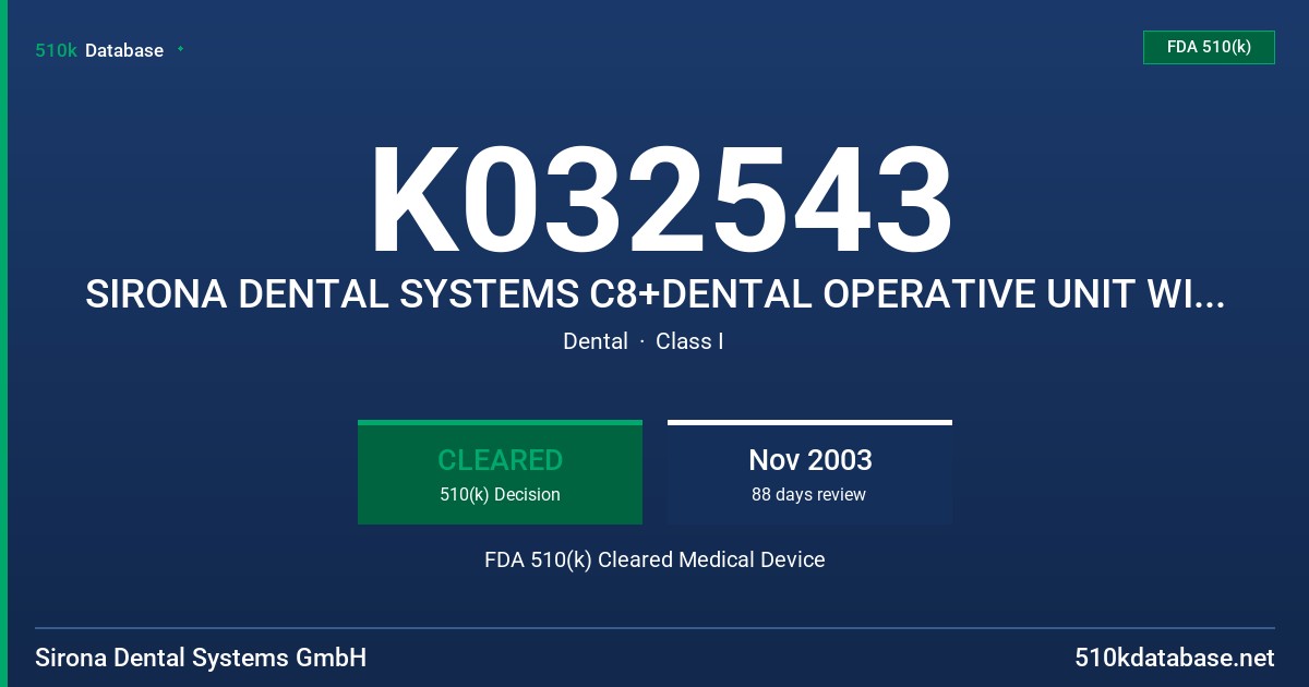 K032543 SIRONA DENTAL SYSTEMS C8+DENTAL OPERATIVE UNIT WITH ACCESSORIES FDA 510(k) Cleared Medical Device