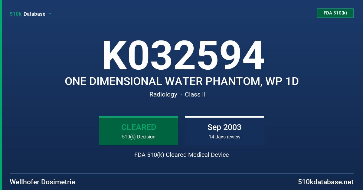 K032594 ONE DIMENSIONAL WATER PHANTOM, WP 1D FDA 510(k) Cleared Medical Device