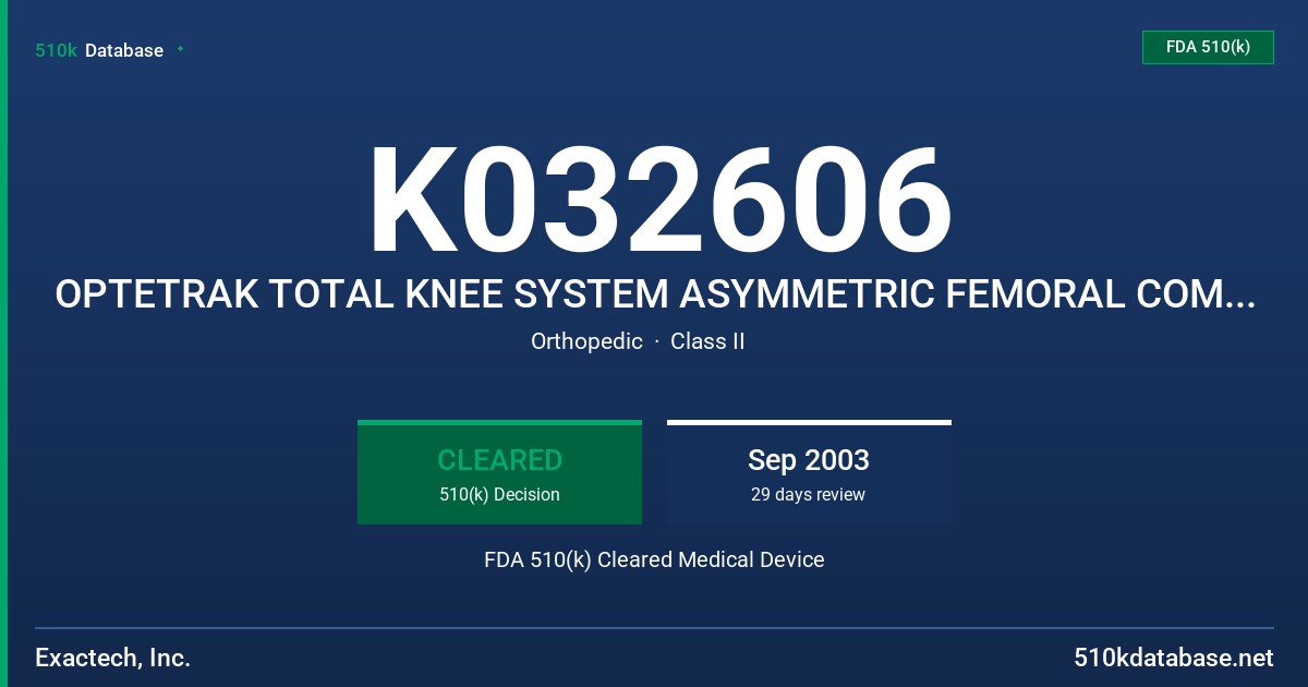 K032606 OPTETRAK TOTAL KNEE SYSTEM ASYMMETRIC FEMORAL COMPONENTS SIZE 6 PSOTERIOR-STABILIZING, CEMENTED FEMORAL COMPONENTS FDA 510(k) Cleared Medical Device