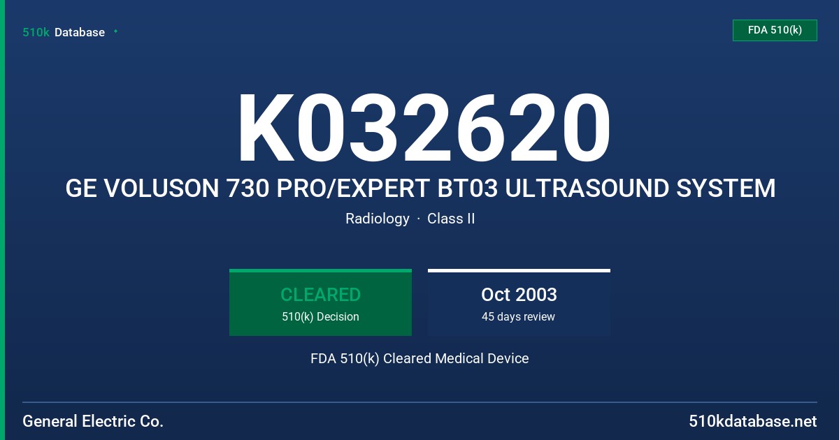 K032620 GE VOLUSON 730 PRO/EXPERT BT03 ULTRASOUND SYSTEM FDA 510(k) Cleared Medical Device