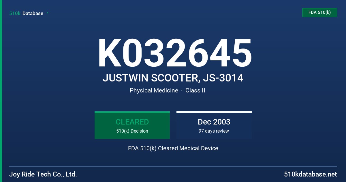 K032645 JUSTWIN SCOOTER, JS-3014 FDA 510(k) Cleared Medical Device
