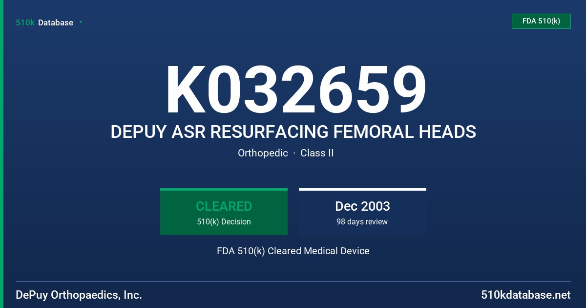 K032659 DEPUY ASR RESURFACING FEMORAL HEADS FDA 510(k) Cleared Medical Device