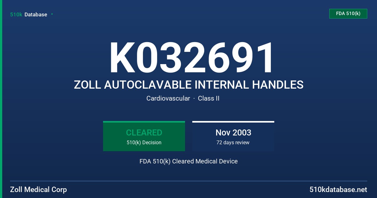 K032691 ZOLL AUTOCLAVABLE INTERNAL HANDLES FDA 510(k) Cleared Medical Device