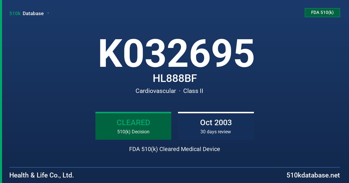 K032695 HL888BF FDA 510(k) Cleared Medical Device