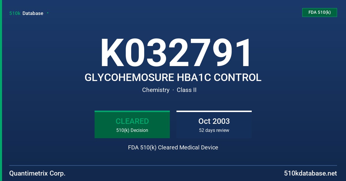 K032791 GLYCOHEMOSURE HBA1C CONTROL FDA 510(k) Cleared Medical Device